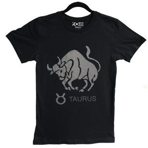 High Quality Zodiac Taurus Rhinestone Bling Bling Short Sleeve T-shirt